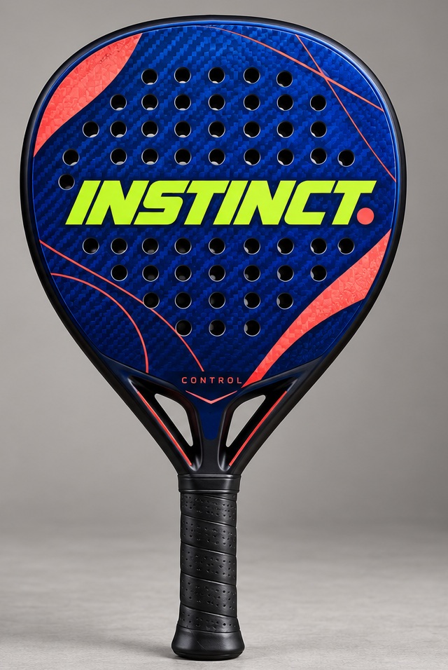 Pala Instinct Control azul y coral con el logotipo en el centro